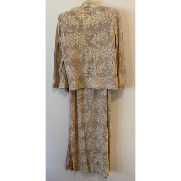 En Francais By Huey Waltzer Formal Maxi Dress w/ Jacket Gold Glitter Size 18 - Picture 2 of 16